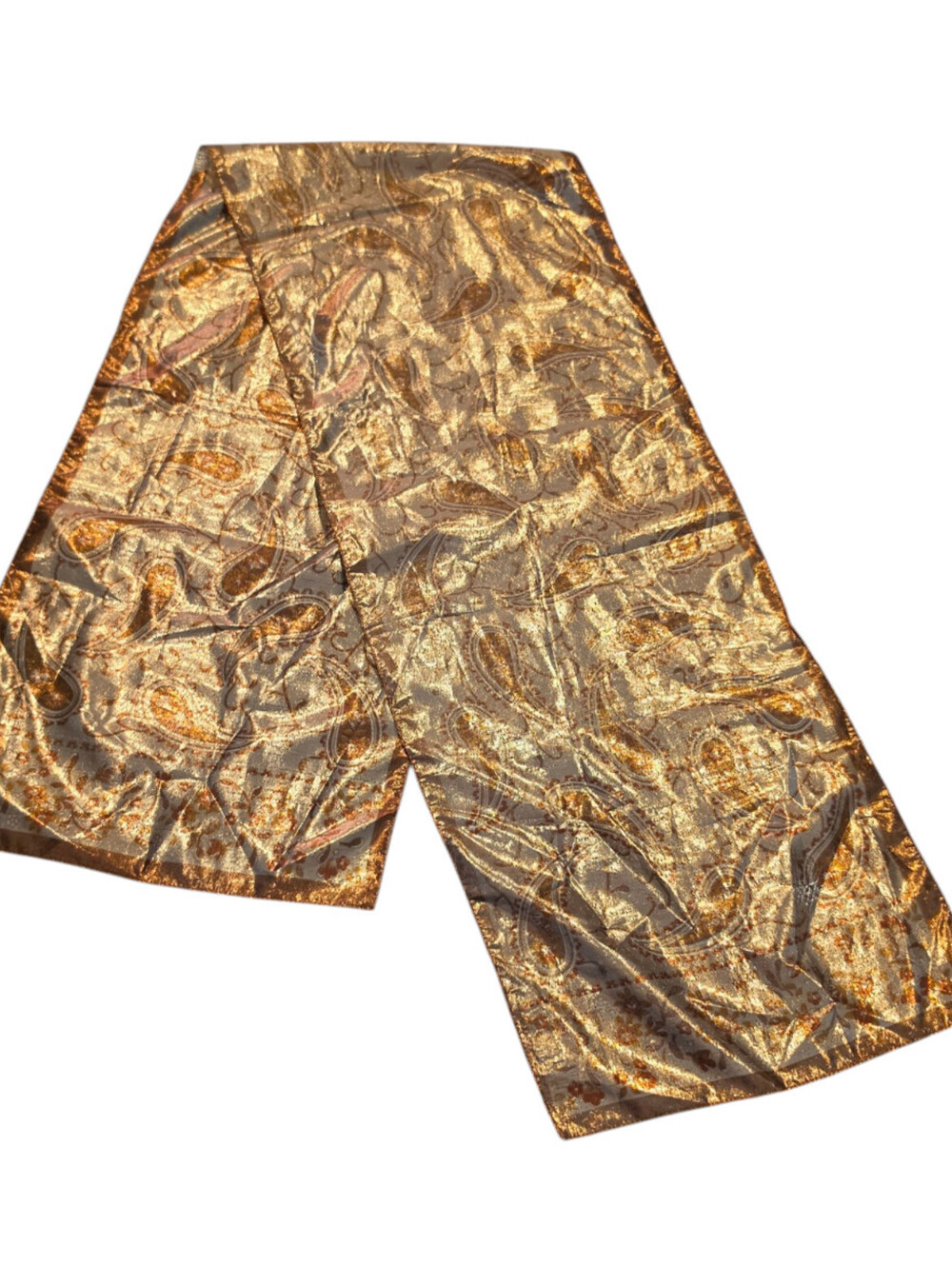 Shiny gold and bronze metallic rectangular scarf Paisley Print Indian